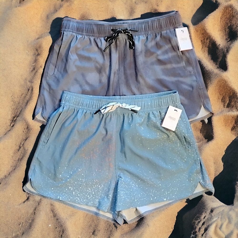 BUNDLE OF 2 Deco Athletic Shorts, SIZE M, Gray & Light Blue with White/Pink